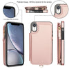 For iPhone XR Double Flap Zipper RFID Leather Phone Case with Short Lanyard(Rose Gold)