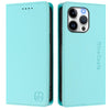 For iPhone 15 Pro RC01 Dual-Folded Magnetic Suction RFID Leather Phone Case(Mint Green)