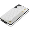 For Samsung Galaxy S23+ 5G Rhombic Dual Buckle Card Slots Phone Case with Lanyard(White)