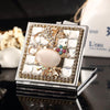 Mini Portable Folding Makeup Mirror Opal Fox With Diamonds(Pink)