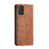 For Samsung Galaxy A52 Skin-feel Calfskin Texture Magnetic Dual-Fold Horizontal Flip Leather Case with Holder & Card Slots & Wallet(Brown)