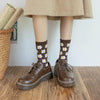 1pair Women Autumn and Winter Socks Brown Color Thick Retro Mid-calf Socks, Style: Small Square