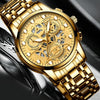 FNGEEN 4088 Men Hollow Quartz Watch Student Waterproof Luminous Watch(Brown Leather Gold Black Surface)