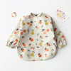 Long Sleeved Baby Bib Waterproof Washable Easy Clean Smock With Pocket, Size: L(Pear Orange)