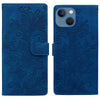 For iPhone 13 / 14 Lace Floral Embossed Magnetic Buckle Leather Phone Case(Blue)
