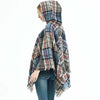 Spring Autumn Winter Checkered Pattern Hooded Cloak Shawl Scarf, Length (CM): 135cm(DP3-01 Black)