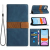 For iPhone 11 Pro Grid Stitching Leather Phone Case with Lanyard(Blue)