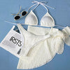 Summer Sexy Halter Bikini Three-piece Suit Solid Lace-up Swimsuit with Breasts Pad, Size: M(Light Blue)