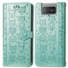For Asus Zenfone 8 Flip Lovely Cat and Dog Embossing Pattern Horizontal Flip Leather Case , with Holder & Card Slots & Wallet & Cartoon Clasp & Lanyard(Green)