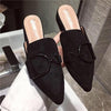 Metal Buckled Suede Pointed Slipper, Shoe Size:37(Black)