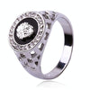 Hip Hop Platinum Plated Lion Head Rhinestone Ring for Men, US Size: 9, Inner Diameter: 19mm, Perimeter: 59mm(Silver)