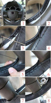 Leather Steering Wheel Cover With Needle and Thread, Size: 54x10.5cm (Black)
