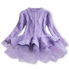 Winter Girls Knit Long Sleeve Sweater Organza Dress Evening Dress, Size:100cm(Purple)