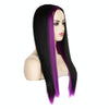 Fashion Medium Haircut Side Bangs Highlight Color Long Straight Wig(Black Volet)