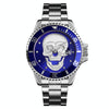 SKMEI 9195 Fashion Water-inlaid Drill Skull Nightlight Waterproof Quartz Watch Steel Strip Watch for Men(Silver Blue)