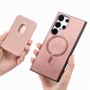 For Samsung Galaxy S25 Ultra 5G Retro Magsafe Card Bag PU Back Cover Phone Case(Pink)