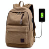 Multi-Function Travel Casual Canvas Backpack Students Bag with External USB Charging Interface & Headphone Jack (Coffee)