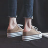 Women Thick-Soled Inner Heightened Semi-Slipper Canvas Shoes Lazy One-Legged Platform Shoes, Size: 39(Milk Tea)