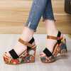 Summer Floral Fabric Slope Heel Women Sandals Comfortable Casual High Heels, Size: 35(Green)