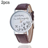 2 PCS Alphabet Number Pattern Leather Strap Watch(Brown)