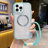For iPhone 12 Pro Max Airbag 3 in 1 CD Texture MagSafe Phone Case with Strap(Mint Green)