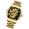 FNGEEN S666 Waterproof Luminous Watch Quartz Ultra-Thin Dragon Or Phoenix Pattern Couple Watch(Full Gold Black Surface)