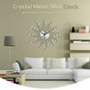 Wrought Iron Crystal Wall Clock Mute Metal Wall Clock for Living Room Bedroom(Silver)