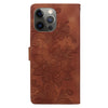 For iPhone 11 Pro Lace Floral Embossed Magnetic Buckle Leather Phone Case(Brown)