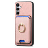 For Samsung Galaxy A55 5G Retro Cross Leather Ring Vertical Insert Card Bag MagSafe Phone Case(Pink)