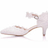 Women Shoes Lace Pearl Princess Pointed Shoes, Size:34(White 9.5 cm)
