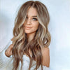 A557 Ladies Mid-point Big Wave Linen Brown Mixed Color Long Curly Wig