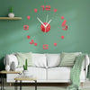 Art Wall Clock Background Wall Stickers TV Wall Stickers 3D Bird Leaves Wall Clock Home Accessories(Red)