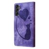 For Samsung Galaxy A56 5G Pen Heart Cat Embossed Leather Phone Case(Purple)