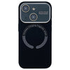 For iPhone 13 Large Window Acrylic Glass Lens MagSafe Silicone Phone Case(Black)