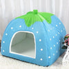 Foldable Strawberry Pet Bed House, Plush Nest, XS Cat/Small Dog