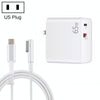 PD-65W USB-C / Type-C + QC3. 0 USB Laptop Charging Adapter + 1.8m USB-C / Type-C to MagSafe 1 / L Head Data Cable, US Plug(White)