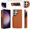 For Samsung Galaxy S23 Ultra 5G Double Flap Zipper RFID Leather Phone Case with Short Lanyard(Brown)