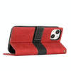 For iPhone 13 mini Grid Stitching Leather Phone Case with Lanyard(Red)