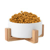 Ceramic Pet Bowl with Bamboo Stand, 15.5cm, 850ml (White)
