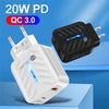 PD03 20W PD3.0 + QC3.0 USB Charger with USB to 8 Pin Data Cable, US Plug(White)