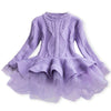 Winter Girls Knit Long Sleeve Sweater Organza Dress Evening Dress, Size:100cm(Purple)