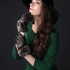 Fashionable Rabbit Fur Ball Sheepskin Leather Gloves for Women (XL)(Black)