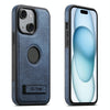 For iPhone 15 Suteni G2 Holder Denim Leather Back MagSafe Phone Case(Blue)