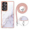 For Samsung Galaxy S25 Ultra 5G Electroplating Marble Dual-side IMD Phone Case with Lanyard(White 006)