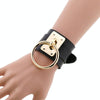 European and American Harajuku PU Leather Gold Single Ring Collar Wide Street-Snap Nightclub O-shaped Choker Necklace(Black)