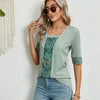 Spring Summer Printed Fake Two-Piece Square Neck Mid-Sleeve Top T-Shirt, Size: S(Green)