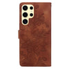 For Samsung Galaxy S25 Ultra 5G Lace Floral Embossed Magnetic Buckle PU Phone Case With Wrist Strap(Brown)