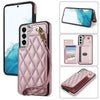 For Samsung Galaxy S21 5G Rhombic Dual Buckle Card Slots Phone Case with Lanyard(Rose Gold)