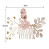 Fashion Flower Hair Combs Headdress Prom Bridal Wedding Hair Accessories Gold Leaves Hair Jewelry Hair Pins(Pink hair comb)
