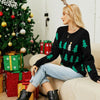 Women Pullover Jacquard Christmas Tree Knitwear Long Sleeve Knit Sweater, Size: M(Black)